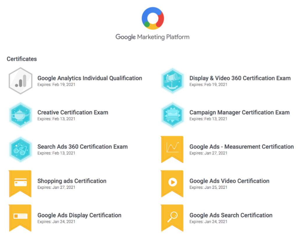 Google Marketing Platform Certifications