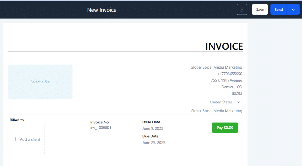 Invoice creation feature